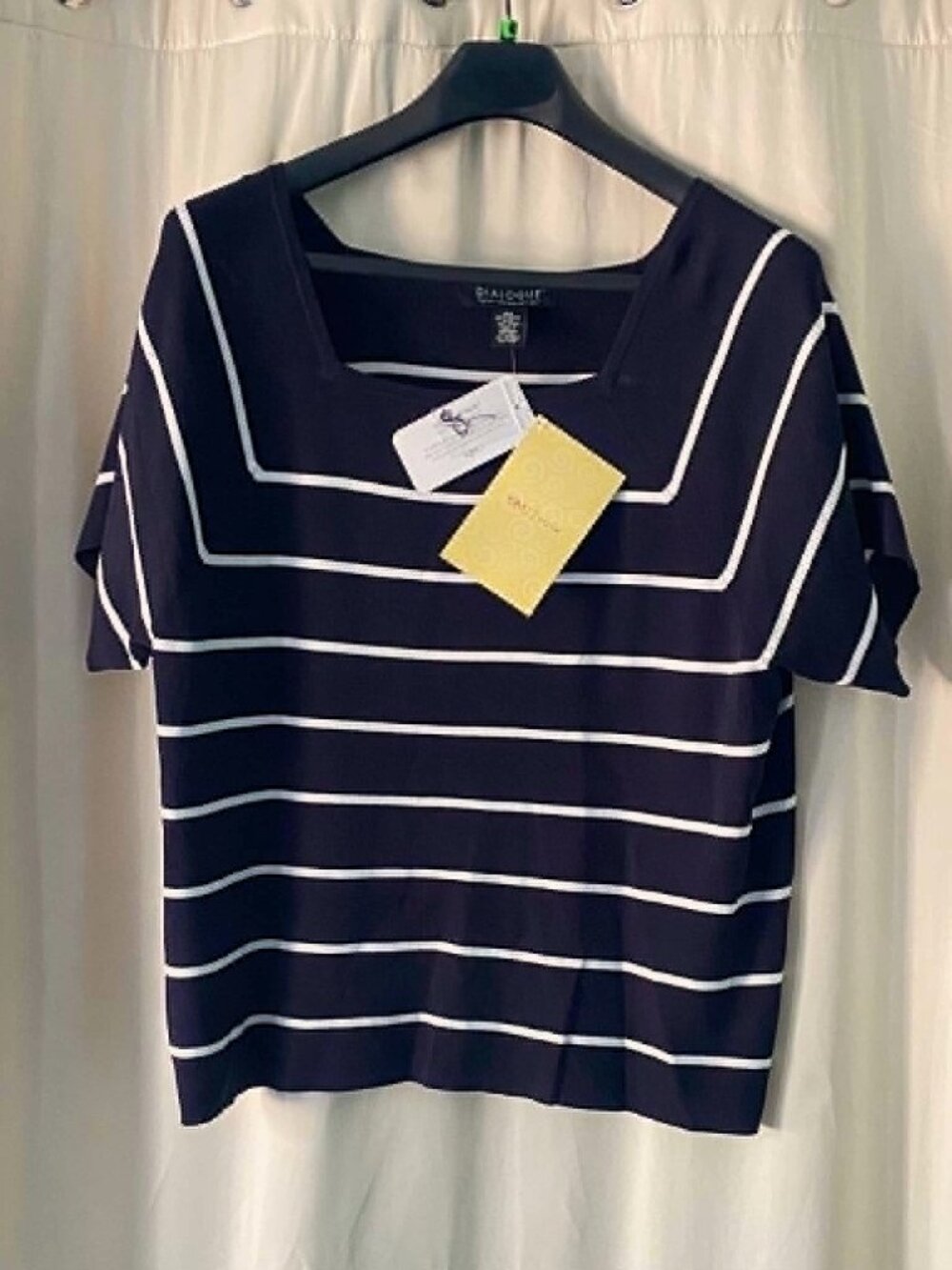 Dialogue by QVC Black White Striped Sweater Top 2X Square Neck Short Sleeve NWT